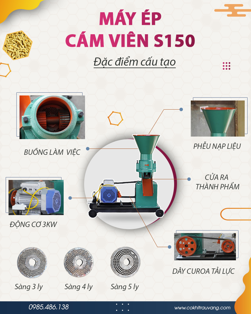 Máy ép cám viên S150 chạy bằng dây curoa